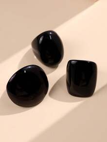 1 套 3 款几何简约设计树脂圆形和方形夸张戒指，女士珠宝配饰 - 彩色 - 查看 6