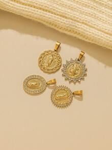 1pc/Pack 304 Stainless Steel Rhinestone Religious Series Pendant, 18K Gold Plated Fashionable Versatile Necklace Charm - Gold - View 4