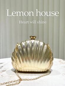 1 st guldfärgad snäckskalformad PU-kuvertväska, glansig kvällsplånbok, elegant glitterpartyväska, brudväska, lämplig för fest, bröllop, klubb och cocktailevenemang - Guld - Visa 2