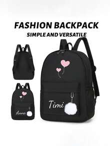 Customized Exclusive Backpack With Heart-Shaped Balloon Print, Back To School Season Gift, Clear And Simple, Printed With Personalized Name Or Holiday Wishes. This Brand New Back To School Backpack Features A Nylon Zipper Design, Making It Versatile And Casual. You Can Print Your Name, Letters, Lucky Numbers, Etc.