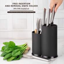 Plastic Knife Holder - Multi-Function Kitchen Utensil & Knife Storage Rack - Black - View 6