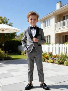 3pcs Boys Suit Set, New Flower Boy Wedding Formal Outfit, Performance Wear For Toddler, Little & Big Kids, Includes Blazer, Pants, Bow Tie - Grey - View 5