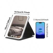 [Christmas Gift]LED Makeup Mirror,Vanity Mirror With Lights,3 Light Modes Lighted Makeup Mirror,Touch Control, Portable Stand And Foldable Compact Mirror Lighted Travel Makeup Mirror, Vanity Cosmetic Mirror With Lights, Rechargeable , Portable LED M - màu đen - Xem 2