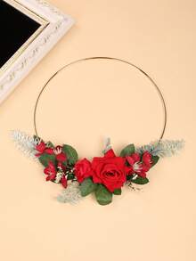 1件全新手工花环，优雅新娘捧花，仙女风悬挂装饰，室内铁艺伴娘花环，花冠，头饰，头饰 - 紅色 - 查看 3