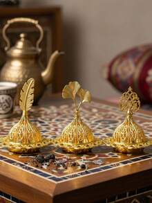 1pc/Set Vintage Arabic Style Metal Incense Burner, Backflow Incense Holder, Ash Catcher, Tabletop Decor, Home Decoration, Housewarming Gift, Creative Aromatherapy - Gold - View 27