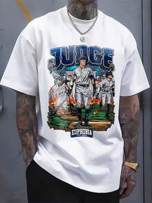 New York Judge Euphoria Graphic T-Shirt For Fans - 100 Cotton Short-Sleeved Loose Fit With Round Neck - Vibrant Baseball - 白色 - 查看 1