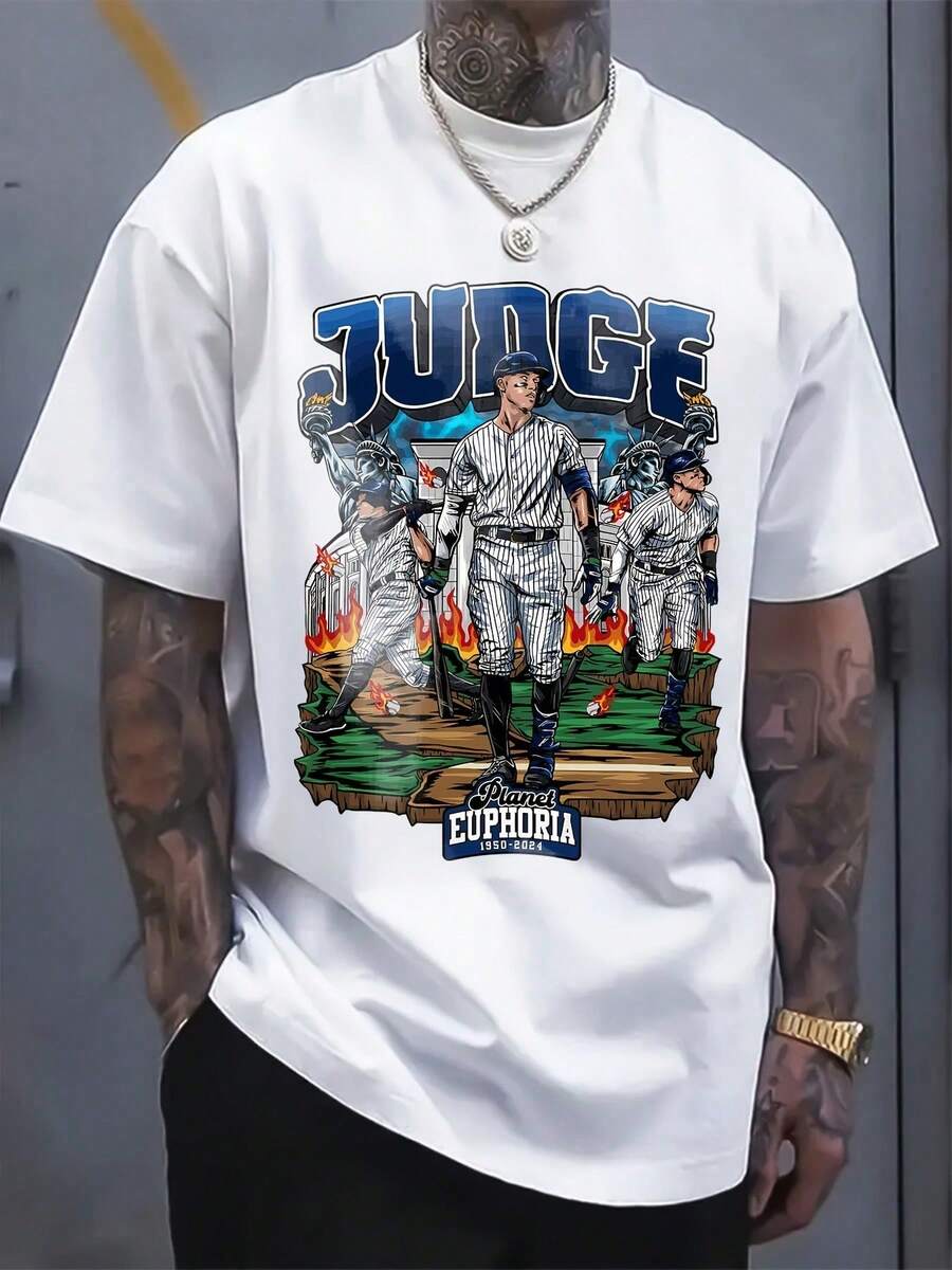 New York Judge Euphoria Graphic T-Shirt For Fans - 100 Cotton Short-Sleeved Loose Fit With Round Neck - Vibrant Baseball - 白色 - 查看 1