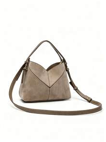 母女款包包套装，采用V字形拼接缝线设计——一款时尚女士手提包，尽显简约高端质感。这款多功能复古单肩斜挎包配有长肩带，是通勤包的理想之选。 - 棕色 - 查看 2