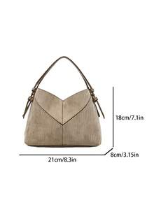 母女款包包套装，采用V字形拼接缝线设计——一款时尚女士手提包，尽显简约高端质感。这款多功能复古单肩斜挎包配有长肩带，是通勤包的理想之选。 - 棕色 - 查看 6