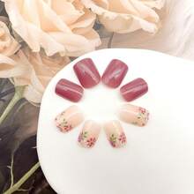 XAPY Press On Nails Sh Square Fake Nails With Floral Designs Purple Nails Press Ons Glos Glue On Nails  Acrylic Nails Nude False Nails Aficial Stick On Nails For Wen 24Pcs - Màu tím - Xem 3
