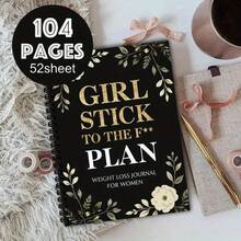 1pc Women's Black & Gold Floral Print Spiral-Bound Weight Loss Note Book, Motivational & Functional Style Weight Loss Journal With Trackers & Planners For Fitness Goal Setting, Daily Diet & Exercise Logging - Nhiều màu - Xem 2