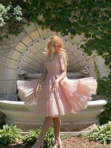 Long Tulle Dress,Spaghetti Strap Semi Formal Dresses For Women,Elegant Birthday Outfit Homecoming Cocktail - 粉色 - 查看 1