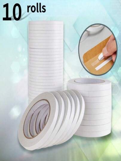 10 Rolls Double-Sided Tape, Durable DIY Essential Double-Sided Tape, Waterproof, Reusable, Suitable For Scrapbooking, Gift Wrapping, Crafts, Office & School Supplies - White, Compatible With Plastic Surfaces. Can Be Used For Photo Albums, Homemade Photos, Gift Wrapping, Paper Storage Boxes, Office, Back To School, Parties, Map Making, Etc. Easy To Remove, No Residue Left. Color And Style Shipped Randomly.