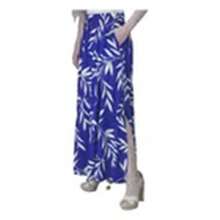 Steve Store Women's Fashion Skirt In Viscose Linen Fabric With Lining, Elastic Waistband, Pockets And Side Slits. - 寶藍色 - 查看 3