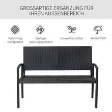 Outsunny 2-Seater Poly Rattan Garden Bench With Steel Frame And Black Wicker, B122 X W60 X H87cm, For Garden And Patio - 1 - View 3