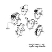 6PCS Skull Snake Geometric Cross Fashion Retro Vintage Personality Temperament High-End Ring Set - 58-2149 款式五 - 查看 4