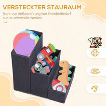 PawHut Pet Stairs, 3-Step Folding Cat And Dog Stairs, Cat And Dog Storage, Black MDF 40x54x48cm - 1 - View 2