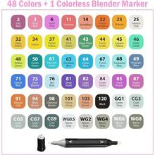 48 Vibrant Dual Tip Art Markers (Brush & Chisel) - Non-Bleed Quick-Dry Sketch Pens For Adults Teens Beginners | Coloring Books Crafting Drawing Journaling Supplies With Storage Case - mặc định - Xem 2
