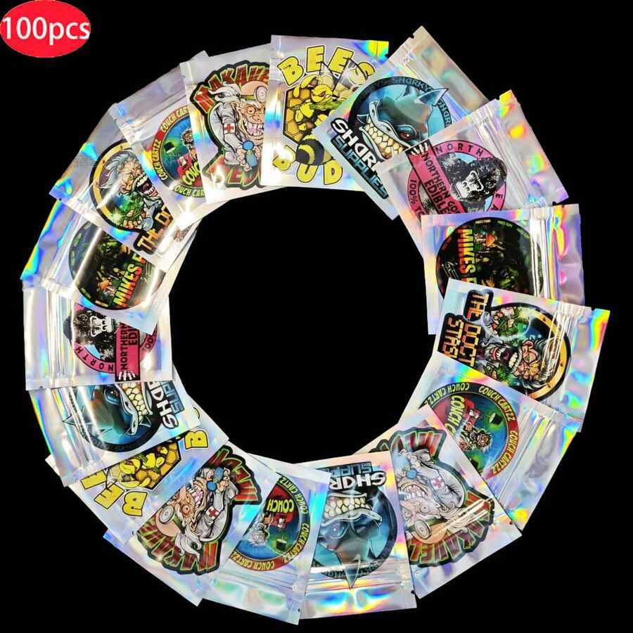 小型迷你拉链袋，可重复密封卡通食品冰淇淋糖果包装铝箔袋，7*10厘米防异味食品储存袋热封铝箔袋，自封1克拉链袋 - 彩色 - 查看 1