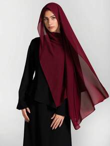 Set de 2 piezas de pañuelo para la cabeza y pañuelo de gasa ligero, accesorios de vestir diario para mujer, cobertura facial - Burdeos - Ver 3