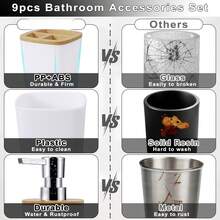 YESagoodShop Bathroom Set Black Trash Can  9 Piece Decor Toothbrush Holder Cup Lotion Dispenser Tray Soap Dish Toilet Brush Qtip 1763699629789 - 浴室套裝 - 查看 4