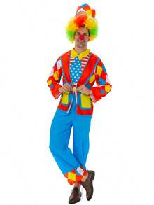 Adult Funny Clown Costume, Men's Clown Outfit (Includes Hat, Jumpsuit And Jacket, Suitable For Carnival Party) - Multicolor - View 3