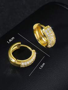 1 Pair/2pcs Fashion Hip Hop Geometric Triple-Row Zirconia Shiny Hoop Earrings, Personalized Punk Chic Luxurious Earrings, Suitable For Daily Wear, Parties, Gifts, High-End Parties, Unisex, Gift For Boyfriend, Christmas, Valentine's Day, Halloween Costume Accessories - Multicolor - View 7