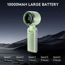 Portable Handheld Mini Fan, Foldable Powerful Winds Turbo Fan, 10000mAh Battery & 50000RPM Speed, USB Rechargeable Personal Fans With 5 Speed, Digital Display For Women Men Travel Camping Outdoor - 薄荷綠 - 查看 2
