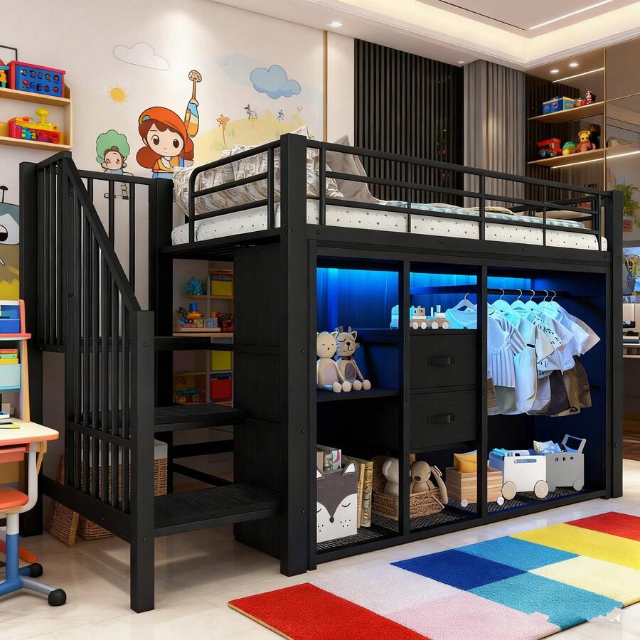 Kids Bed Frames, Headboards & Footboards - Black + Metal + 90cm*200cm - View 1