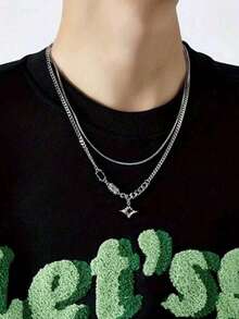 1 件黑宝石星爆项链，独特街头服饰设计，高端男女通用颈链/锁骨链 - 銀色 - 查看 5