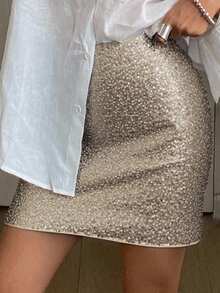 Livesso Chân váy ngắn cạp cao đính sequin thời trang dành cho nữ, thích hợp dự tiệc, đón năm mới, lễ hội. - Bạc - Xem 5