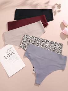 FINETOO 5pcs Women High Waisted Seamless Comfortable Sexy Thongs Panties - Multicolor - View 5