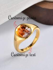 1 chiếc nhẫn đôi bằng thép không gỉ hình trái tim/tròn nhiều màu sắc, khắc ảnh theo yêu cầu, quà tặng thời trang, có thể khắc ngày tháng, nhẫn đôi, quà kỷ niệm, trang sức, bạn gái, mẹ, sinh nhật, bạn thân, quà Giáng sinh, thời trang, mùa thu, giản dị, cổ điển, tối giản, cá nhân hóa, độc đáo, quà tặng lý tưởng cho bạn gái, mẹ, gia đình, bạn bè. - Vàng - Xem 17