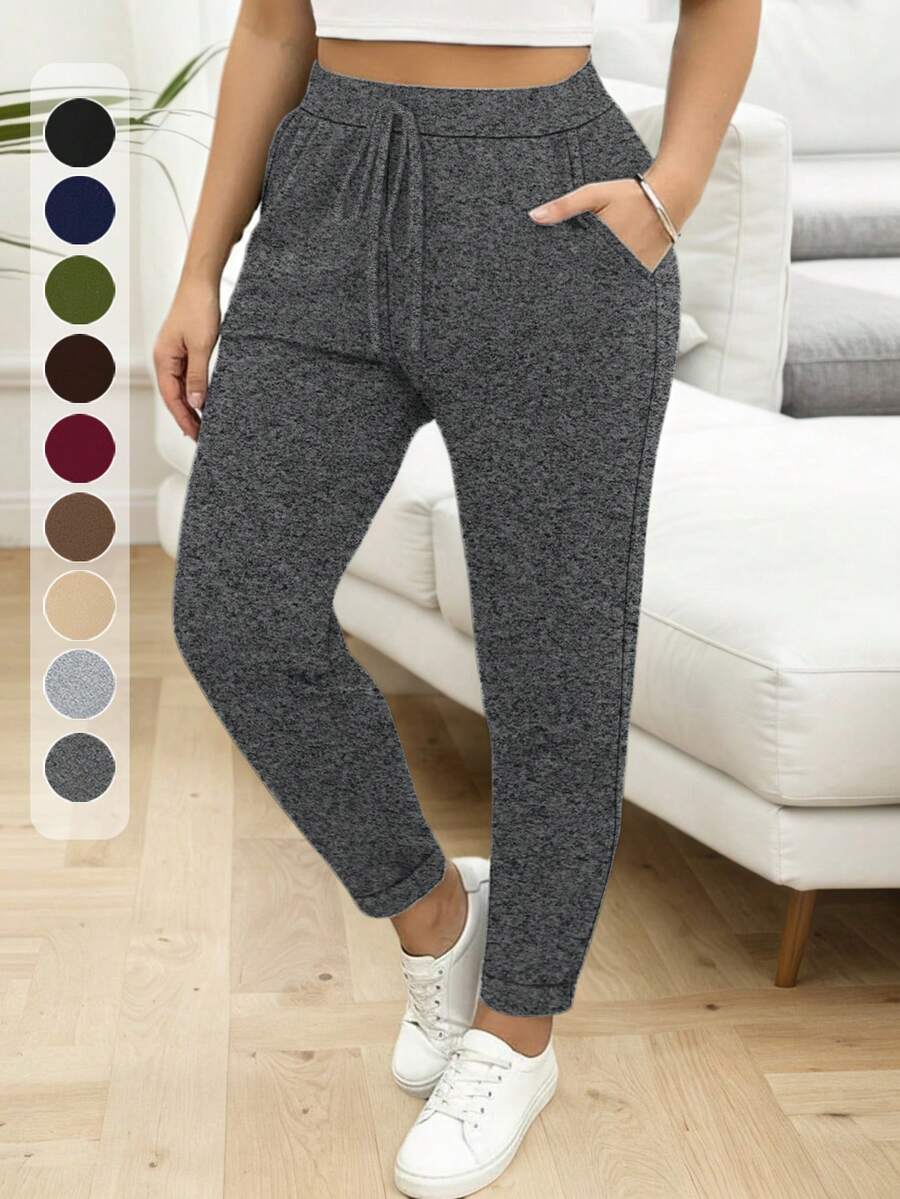 大码女式紧身瑜伽裤，黑色柔软弹力休闲裤，适合春、夏、秋季通勤，修身剪裁带口袋，时尚运动服