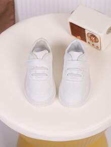 1 Pair Children's PU Leather Fashion Lightweight Comfortable Little Girls Shoes, Spring/Autumn Embroidered White Low-Top Sneakers - Beige - View 7