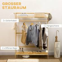 HOMCOM Wardrobe With 2 Shelves, 2 Hooks And 1 Bamboo Clothes Rail - Dimensions 114L X 40W X 139H Natural Wood - 1 - View 6