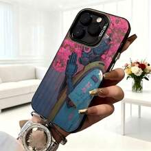 Cubierta de telefono con diseño de robot y flores rosadas azul rosa para mujer elegante uso diario en cafeterias y salones - Blanco - Ver 6
