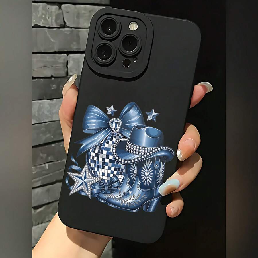 2026 nueva funda de teléfono mate, funda de teléfono con diseño de bota vaquera con lazo azul y estrellas para 17 15 Pro Max 17 14 17 13 Galaxy S23 S22 S21 funda de protección para teléfono, funda de pareja, regalo para novio novia, regalo de vacaciones - Blanco antiguo - Ver 1