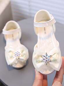 1 par de sandalias de princesa con suela blanda y antideslizante, de moda y versátiles para uso en exteriores, con diseño de mariposa y cierre de gancho y bucle, adecuadas para el verano - Beis - Ver 6