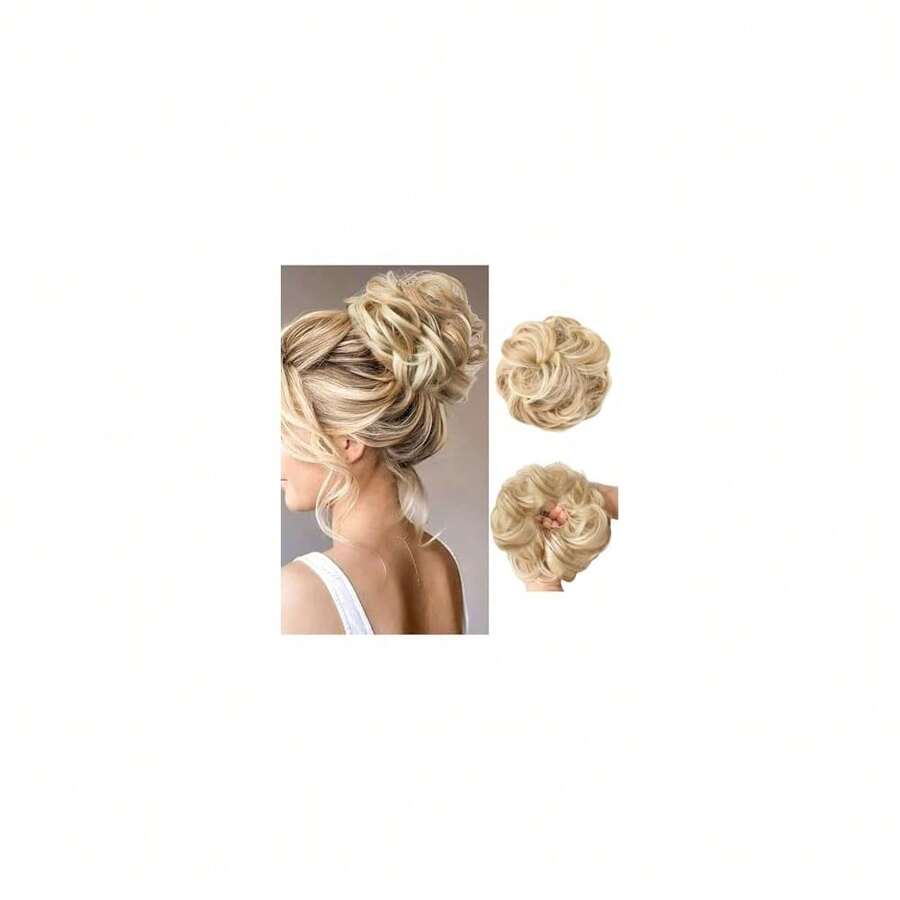 Messy Bun Hair Piece Hair Bun Wavy Curly Scrunchies Chignon Ponytail Hair Extensions Fake Hair Bun Extensions Synthetic Tousled Updo Hairpieces For Women(Blond Mix),BlondMix - BlondMix - 查看 1