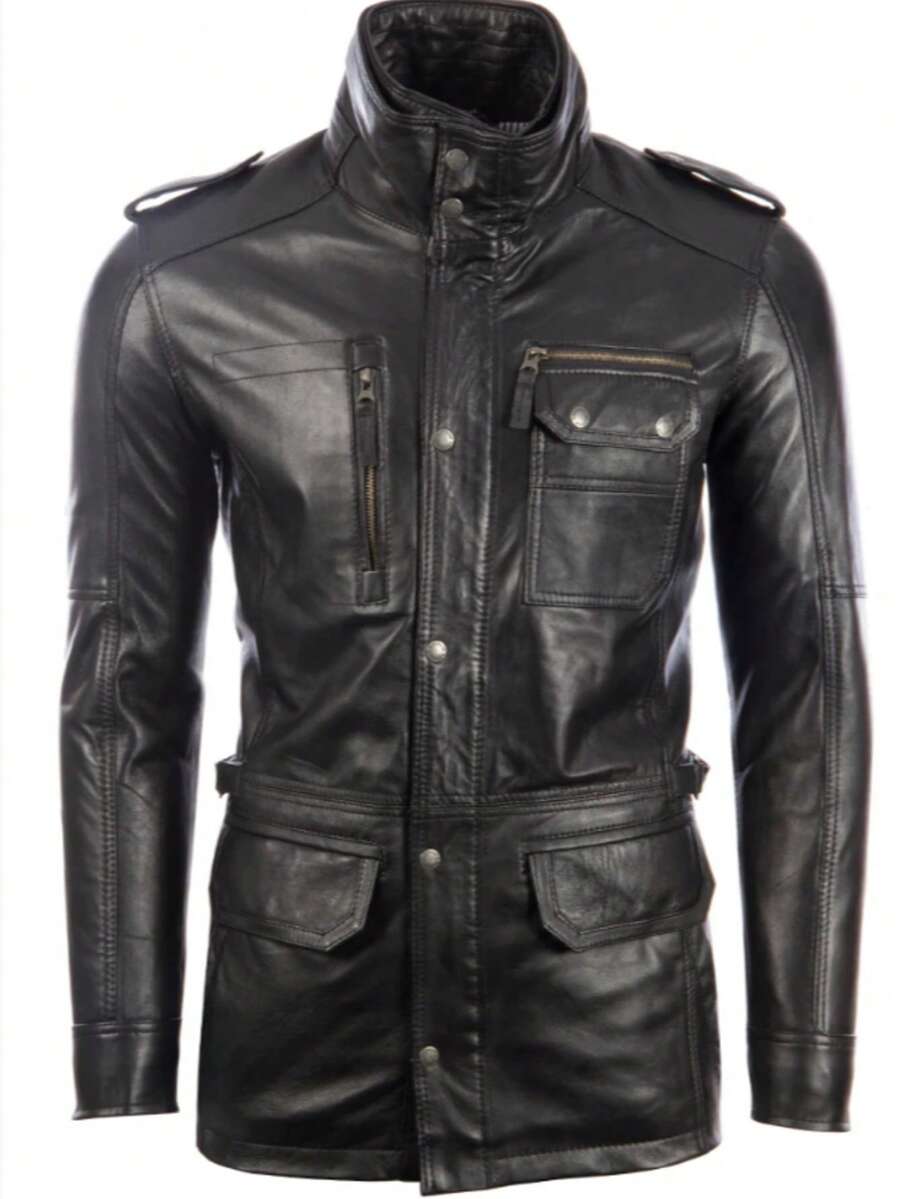 AVIATRIX Men's Real Leather Field Coat Black ZGOK - Black - View 1