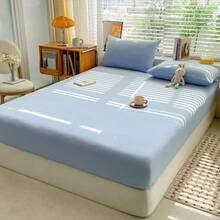 1pc Simple Solid Color Fitted Sheet, Skin-Friendly Cloud-Like Soft & Comfortable Breathable Fitted Sheet, High Elasticity 360° Full Wrap, Fresh Brushed Fitted Sheet, Fitted For Mattress Cover, Mattress Protector, Dust Cover, Suitable For Bedroom, Single Bed, Double Bed, Guest Room, Hotel, Dormitory, Ideal Gift For Parents, Family And Friends On Holidays And Gatherings - Sky Blue - View 3