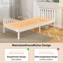 HOMCOM Single Bed Frame, Wooden Bed Frame, Low Storage, Natural Wood, White