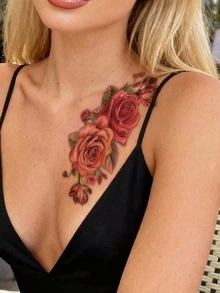 STARTTOOS Colorful Peony Flower Pattern Temporary Tattoo Stickers, Suitable For Arms, Thighs, Chest, Waist, Abdomen DIY Daily, Party, Holiday Gift And Other Occasions. Waterproof Realistic Tattoo Stickers 1pc/Pack - Multicolor - View 4