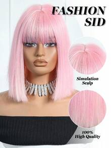 14英寸粉白渐变色合成假发，带刘海，耐热，外观自然，适合女性日常佩戴、派对和角色扮演。（请注意佩戴和保养说明。由于拍摄时的光线和角度原因，实际产品颜色可能与图片略有不同。） - 粉色 - 查看 8