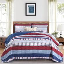 3 Pieces Striped Quilt Set Queen King Size, Red Blue Boho Striped Bedspread Coverlet Set 3 Pieces Lightweight Soft Microfiber Patchwork Quilt Bedding Set For All Season,Home Decor Bedroom Decor Mothers Day Gift Wedding Decorations - 紅藍 - 查看 1