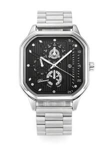 Pink Dial Gold Steel Band Square Quartz Watch, Multifunctional Fashion Wristwatch For Men And Women - one-size - View 14