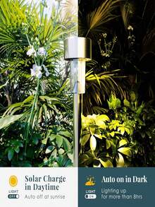 Luces solares para jardín, paquete de 10 luces solares, luces de estaca para jardín, luces LED impermeables para caminos, luces solares, ideales para pasarelas, césped, patios, jardines, piscinas - Blanco - Ver 2