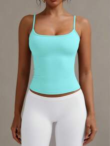 XLLAIS Sexy Backless Women Camisole, Elastic Casual Spaghetti Strap Tank Top - Mint Blue - View 9