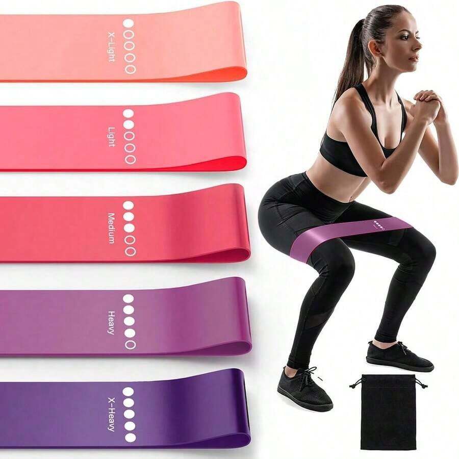 5pcs Resistance Bands Set, Fitness Elastic Loops, Yoga Starter Kit, Glute & Leg Stretch Bands, Pilates Resistance Bands - Pink - View 1